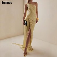 Sumnus Elegant Mermaid Evening Dresses One Shoulder Pleats Sleeveless Side Slit Formal Dresses فساتين سهرة Customized