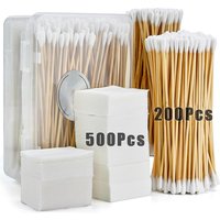 500Pcs Lint Free Gun Cleaning Patches, 200Pcs Bamboo Cotton Swabs - Universal Cleaning Kit for .177/.22/.30/.38/.45 Cal