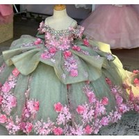 Luxury Applique Flower Girl Dress For Wedding Off Shoulder Floor Lenght Kids Birthday First Communion Gown Customized