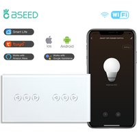 BSEED WIFI Dimmer Switch Double LED Dimmable Touch Light Switches Blue Backlight Glass Panel Work With Google Tuya Smart Life