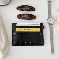 Ultra Thin Cracked Leather Card Holder Wallet Fashion Mini Rivet Card Holder Solid Color Multi Slots Card Case Women Coin Purse