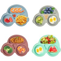 2023New Silicone Baby Sucker Dining Plate Solid Cute Cartoon Children Dishes Suction Toddler Training Tableware Kid Feeding Bowl