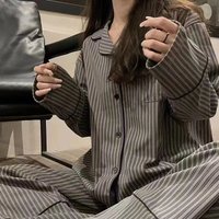 Pajamas for Women in Spring and Autumn Long Sleeved Striped Thin Design Can Be Worn Externally Student Sleepwear Two Piece Set