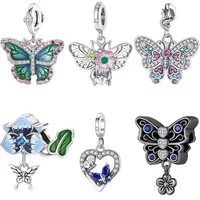 925 Sterling Silver Blue Flower Charms Beads Fit Original Bracelets Bag Keychain Charms Beads Pendant Diy Women Jewelry Gift