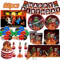 Birthday Party Decoration Set Ninjato Cup Plate Banner Keychain Balloons for Boys Kids Birthday Baby Shower Photo Booth Props