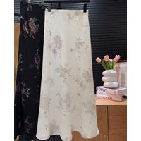 2025 New Arrival Women Elegant Vintage Skirt High Waist Flower Sexy Satin Maxi Skirts Faldas Femme Streetwear
