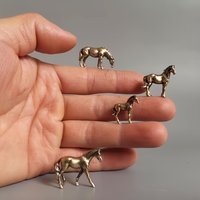 Miniature Antique Brass Long Tail Horse Figurines Feng Shui Ornament Copper Zodiac Animal Mini Desktop Crafts Home Decor