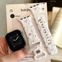 Simple Pink Flower Branch For Apple Watch Band 42mm 41mm 40mm 44mm 45-38mm Bracelet iwatch Series 8 7 SE 3-6 9 10 11 Ultra3 49mm
