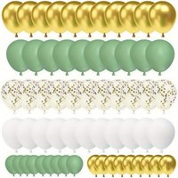 70 White Gold Green and Metallic Gold Sequined Latex Balloons for Decorating Birthdays Weddings Christenings and Anniversaries