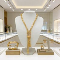 Dubai Gold Plated Jewelry Set Long Necklace Earrings Bracelet Ring Set Tassel Pendant
