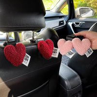 2pcs Cute Retro Red Heart Car Seat Back Hooks Vehicle Headrest Organizer Hanger for Groceries Bag Handbag Clips Auto Decortion