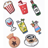 1-8pcs New Drink Juice Wine Juice Shoe Charms Cartoon Popcorn Coffee Shoe Decoration Lovely Fit Sandals Wristband Decoration