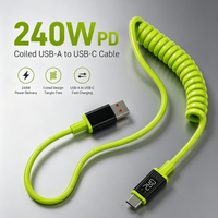 240W USB to Type C Fast Charging Cable Retractable Spring Type C Data Sync Quick Charge Wire in Car for iPhone 17 Samsung Xiaomi