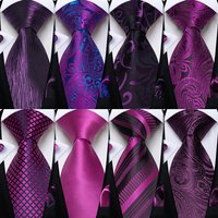 Luxury Purple Paisley Solid Striped Men's 8cm Silk Tie Set Handkerchief Cufflinks Wedding Party Accessories Gift for Husband