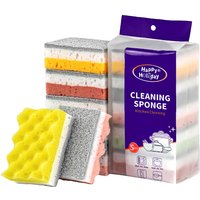 5pcs,Kitchen double-sided sponge cleaner, dishwashing brush, dish brush, pot brush, scouring pad, household cleaning tool