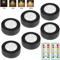 1-6Pcs Black CCT Round LED Under Cabinet Closet Light Furniture Dimmable Wardrobe Lamp Warmwhite White 3000-6500K Remote Control