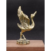 Antique Patinated Brass Crane Statue Study Office Desk Decoration Miniatures Brass Craft Home Craft Accessories Copper Ornament