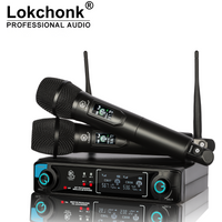 Lokchonk GLXD-2 Pro Professional Dual Channel Wireless Microphone System with 2 Handheld Mics for Stage Karaoke Speech Teaching