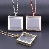 1Pc Square Glass Living Picture Locket Pendant Women Necklaces Clear Geometry Memory Photo Relicario Chain Men Collares Jewelry