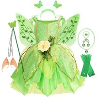 Girls Green Elf Dress Princess Dress Up Children Fairy Dress Halloween Cosplay Beauty Flower Fairy Costume Party Clothing