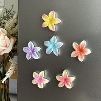 6pcs Tropical Frangipani Flower Fridge Magnet - 3D Hawaiian Plumeria Resin Art with 5 Petals, Magnetic Refrigerator Sticker