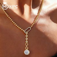 MUXIFC 6.5mm Moissanite for Women S925 Sterling Silver Y Shape Pendant Choker Plated 18k Gold Bead Chain Wedding Jewelry Gift