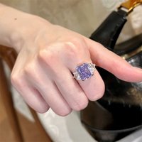 Exquisite fashion unique and dazzling square purple gemstone rings for women high-end engagement ring wedding jewelry gift