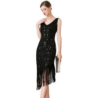 Women's Flapper Dresses 1920s Gatsby Sequin Fringed Asymmetric Hem Roaring 20s Cocktail Dress Sexy Little Black Dress 2026
