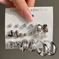18pcs Minimalist Irregular Twist Heart Pearl Earrings Set for Women Fashion Boho Zircon Studs Dating Vacation Daily Jewelry Gift