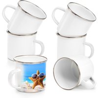 12oz Sublimation Blank Enamel Mug with Silver Rim Coffee Mug With handle Camping Travel Drinking Mug DIY Sublimation Water Cup