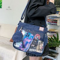 Y2K Cute Denim Ita Bag Women Fashion Crossbody Bag Harajuku Girls Transparent Shoulder Bag Lady DIY Badge Totebag Lolita Handbag