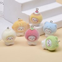 6pcs Flocking Cute Little Bear Resin Charms Animal Pendant DIY Phone Chains Keychain Accessory for Jewelry Making Findings