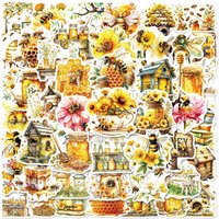 50PCS Bee Flower Graffiti Stickers Notebook Water Cup Luggage Handbag Decoration Non repeating Waterproof Stickers