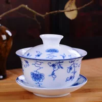 White Porcelain Blue and White Ceramic Gaiwan Tea Set Jingdezhen Gaiwan Jingde Town Cover Bowl Tea Cup With Lid and Saucer Puer