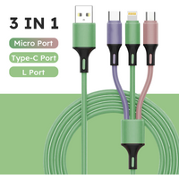3 In 1 Silica gel USB Cable Fast Charging Data Cord For Iphone Samsung Huawei Xiaomi Multi Port Multiple Charging Wire
