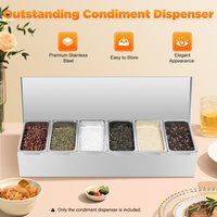 Condiment Organizer Stainless Steel 6 Compartment Spice Box Dispenser with Removable Grids for Kitchen Restaurant