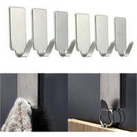 6PCS Adhesive Stainless Steel Hooks Over The Door Towel Hooks for Kitchen Bathroom Decorative Easy Install