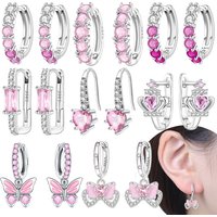 Butterfly Bow Heart Crown Hoop Earrings Original Silver Plated Woman's Earring Valentine Anniversary Earrings Jewelry Fine Gift