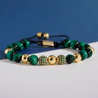 Luxury Green CZ Zircon Ball Weaving Bracelet for Women Men Natural Crystal Tiger Eye Yoga Bracelets Adjustable Wrist Jewelry