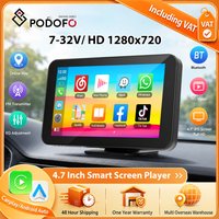 Monitor samochodowy Podofo 4.7'' z funkcją Carplay, Android Auto, GPS, BT, odtwarzacz multimedialny wideo, Android Cast, Airplay, AUX, FM, EQ, inteligentny ekran z funkcją odtwarzania muzyki i rozmów