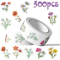 500PCS Daisy Wildflowers Roll Stickers Colorful Cartoon Flowers Scrapbooking Coffee Phone Art Picture Luggage Sticker