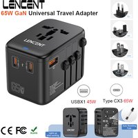 LENCENT 65W GaN Universal Travel Adapter with 3Type C+1USB Ports Fast Charging Travel Adapter EU/UK/USA/AUS plug for Travel