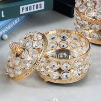 Luxury Crystal Jewelry Box Glass Mirrored Sparkling Necklace Ring Display Case Decorative Case Handheld Keepsake Box Home Decor