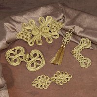 Golden Chinese Frog Buttons Flower Fastener Knot Style Chinese Knot Buttons DIY Sewing Handmade Gold Lace Trim Clasps DIY Craft