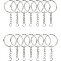 30PCS Split Key Ring with Chain 1 Inch and Jump Rings Silver Color Metal Parts with Open Jump Ring and Connector DIY Jewelry