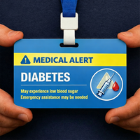 1SET, Medical Alert Card Diabetes Emergency Medical ID Identification Card PVC Waterproof Wearable Warning Card with Neck Lanyar