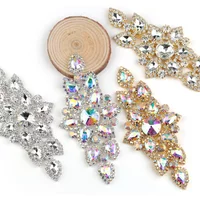 Sewing On Rhinestone Applique 1pcs Silver/Gold Base Clear/AB Crystal Motif Rhinestones For DIY Dresses Shoes