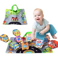Soft Fabric Car Toy for Babies - Tear-Resistant Cloth Book with Storage Bag & Play Mat, Early Learning Travel Sensory Toy Gift