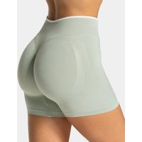 The seamless ribbed high-waisted fitness shorts feature a three-dimensional buttocks line shaping design. They are breathable an