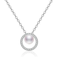 925 Sterling Silver Fashion Crystal Imitated Pearl Statement Pendant Necklace For Women Girls Anniversary Gift Trendy Jewelry